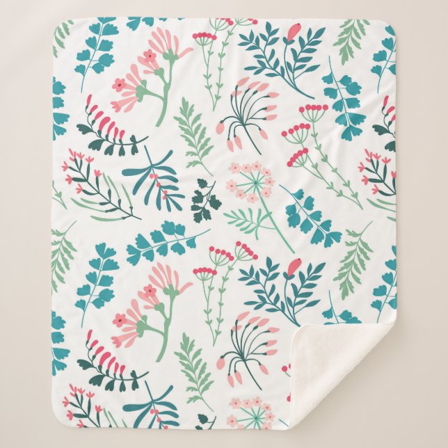 Modern Floral Print Sherpa Blanket (Front)