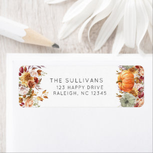 Modern Floral Pumpkin Rustic Thanksgiving Dinner Return Address Label