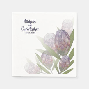 Modern Floral Purple Beige Wedding Napkins