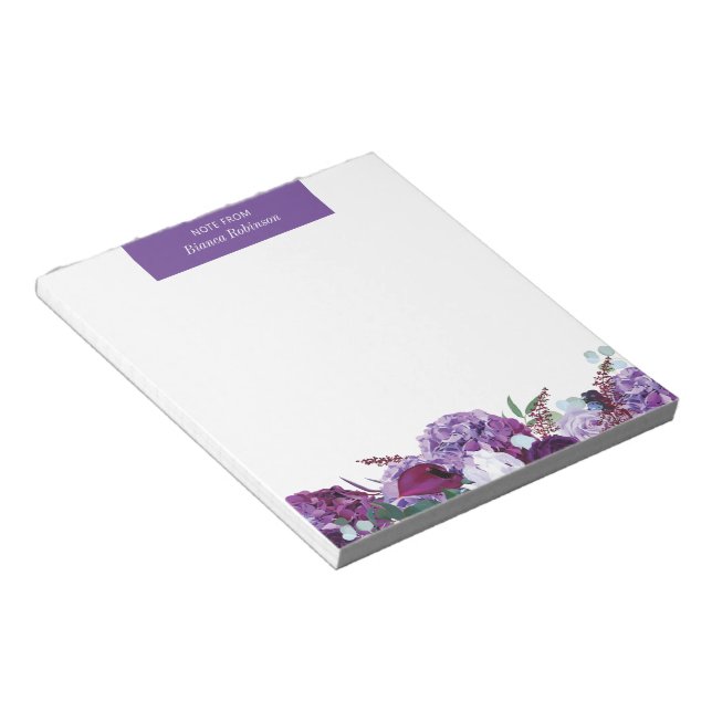 Modern Floral Purple Botanical Personalised Notepad (Angled)