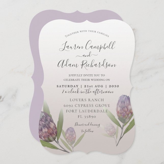 Modern Floral  Purple Floral Wedding Invitation (Front/Back)