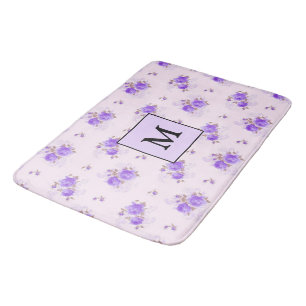 Modern Floral Purple Rose Bath Mat