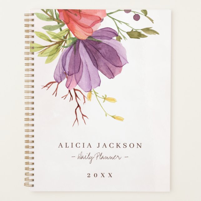Modern floral purple watercolor feminine business planner (Front)