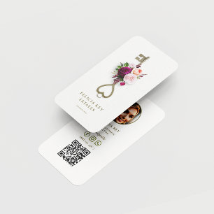 Modern Floral Real Estate Agent Realtor White Business Card