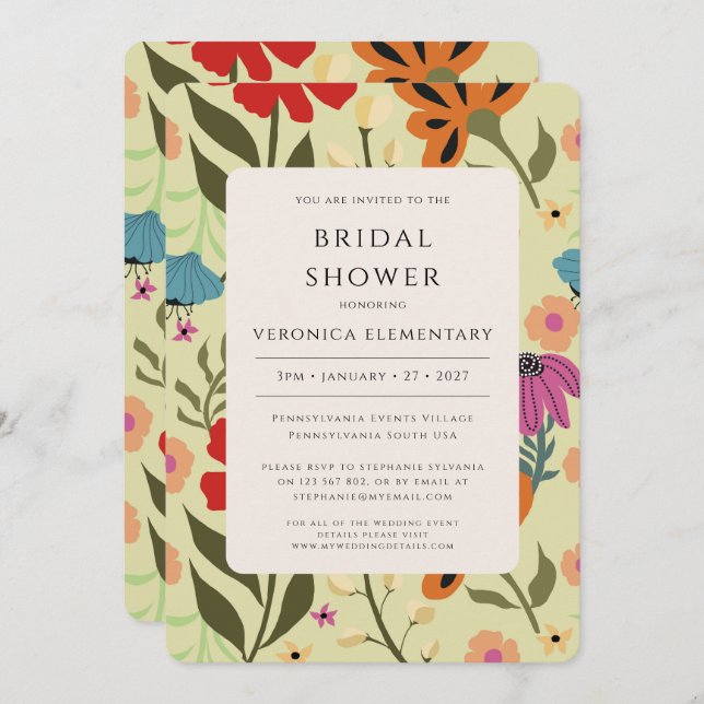 Modern floral red and yellow wedding Save the Date Invitation (Front/Back)