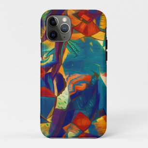 Modern Floral Red Blue Lines Abstract Art Painting iPhone 11 Pro Case