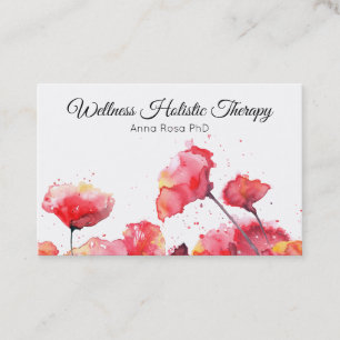 *~* Modern Floral Red Poppy Flower Watercolor Business Card