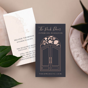 Modern Floral Rose Arch Entrance Front Door Navy Business Card