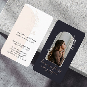 Modern Floral Rose Beauty Photo Arch Black Business Card