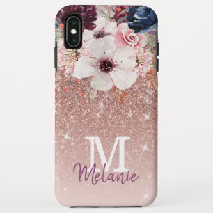 Modern Floral Rose Gold Glitter iPhone XS Max Case