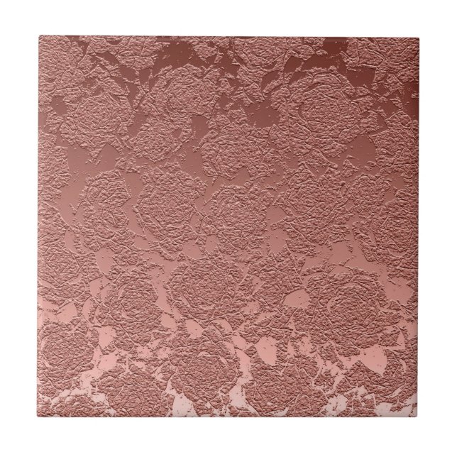 Modern Floral Rose Gold Pink Pattern Ceramic Tile (Front)