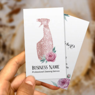 Modern Floral Rose Gold Spray Bottle Cleaning Business Card