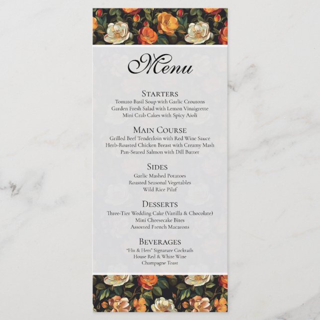 Modern Floral Rose Menus Card (Front)