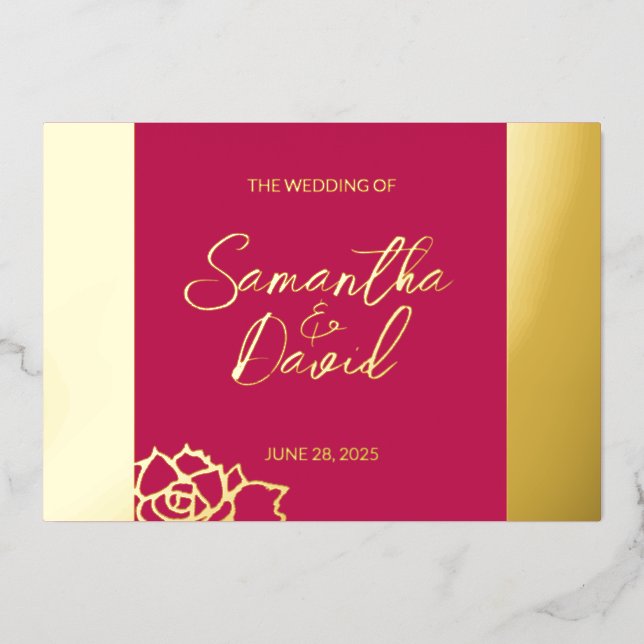 Modern Floral Rose Red Wedding Foil Invitation (Front)
