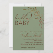 Modern Floral Sage Green Hello Baby Baby Shower