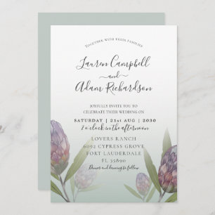 Modern Floral Sage Green Purple Wedding Invitation