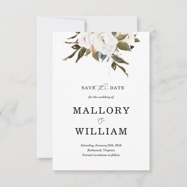 Modern Floral Save the Date Card (Front)
