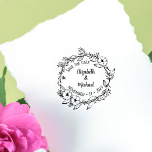Modern Floral Save the Date Wedding    Rubber Stamp