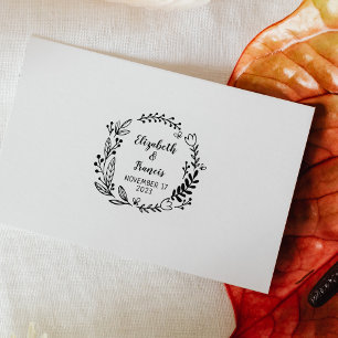 Modern Floral Save the Date Wedding   Rubber Stamp