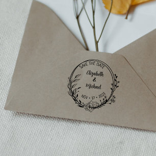 Modern Floral Save the Date Wedding    Rubber Stamp