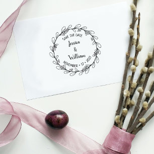 Modern Floral Save the Date Wedding Rubber Stamp