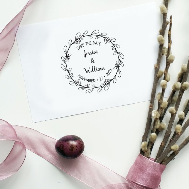 Modern Floral Save the Date Wedding    Rubber Stamp (Creator Uploaded)