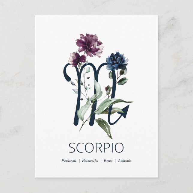 Modern Floral Scorpio Zodiac Symbol Postcard (Front)