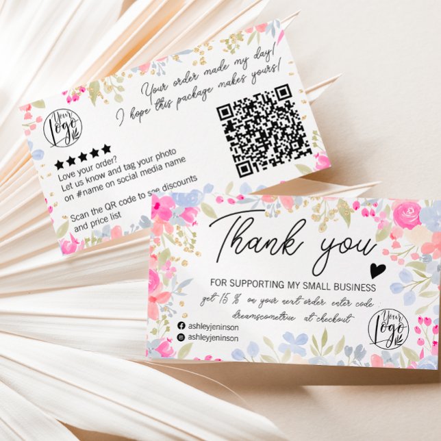 Modern floral script order logo thank you qr  business card (Creator Uploaded)