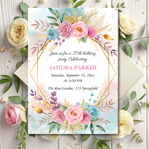 Modern floral script Stylish chic gold birthday Invitation