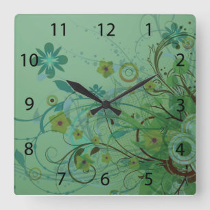Modern Floral Sea Green Square Wall Clock