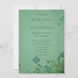 Modern Floral Sea Green Wedding Invitation