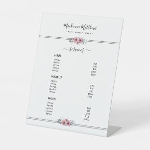 Modern Floral Signature White Salon Service Menu Pedestal Sign