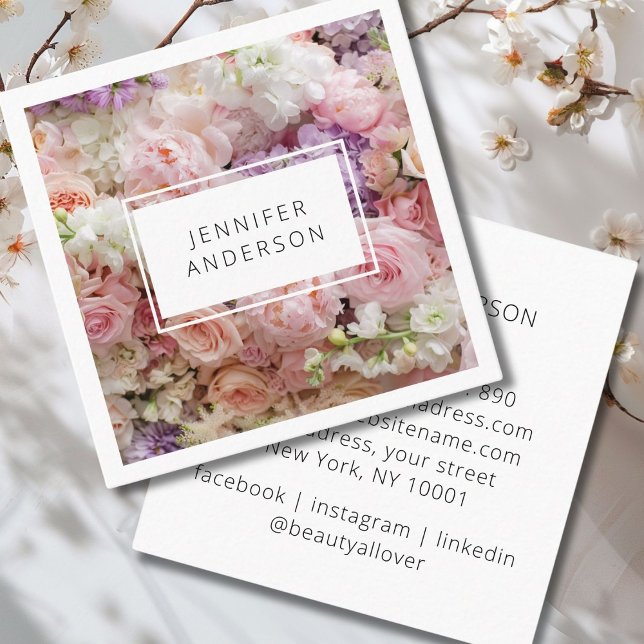 Modern floral square business card (Modern, flower photography, business card. You can choose font, color, etc. individually by using "f)