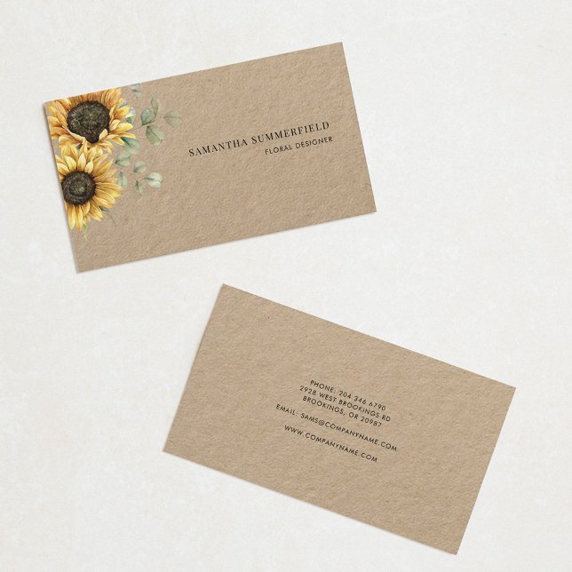 Modern Floral Sunflower Eucalyptus Greenery Business Card (Sunflower Eucalyptus Watercolor Modern Business Card)