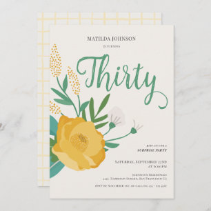 Modern Floral Surprise 30th Birthday Party Invitation