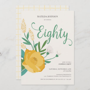 Modern Floral Surprise 80th Birthday Party Invitation
