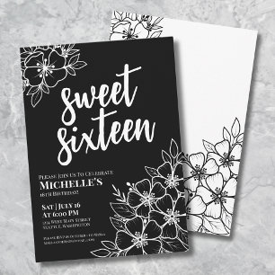Modern Floral Sweet Sixteen Birthday Party Invitation
