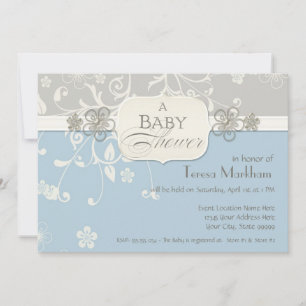 Modern Floral Swirl Flourish Bracket Baby Shower Invitation