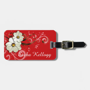 Modern Floral Swirling Curlicues   red Luggage Tag
