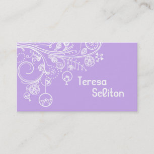 Modern floral swirls & birds purple business card