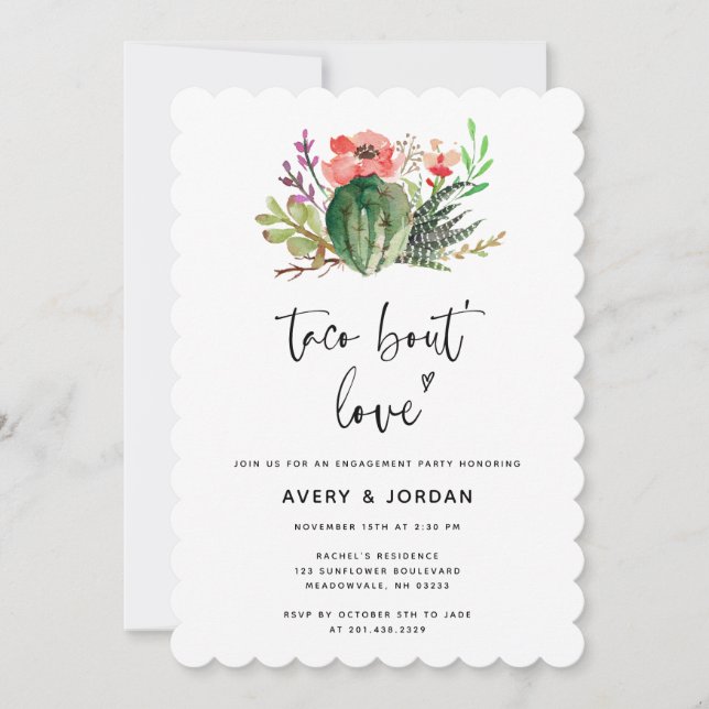 Modern Floral Taco Bout Love Engagement Party  Invitation (Front)