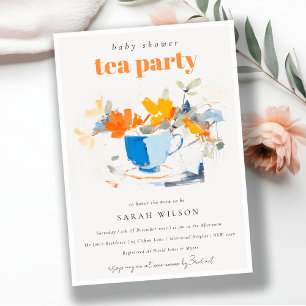 Modern Floral Tea Cup Baby Shower Tea Party  Invitation