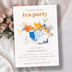 Modern Floral Tea Cup Bridal Shower Tea Party  Invitation