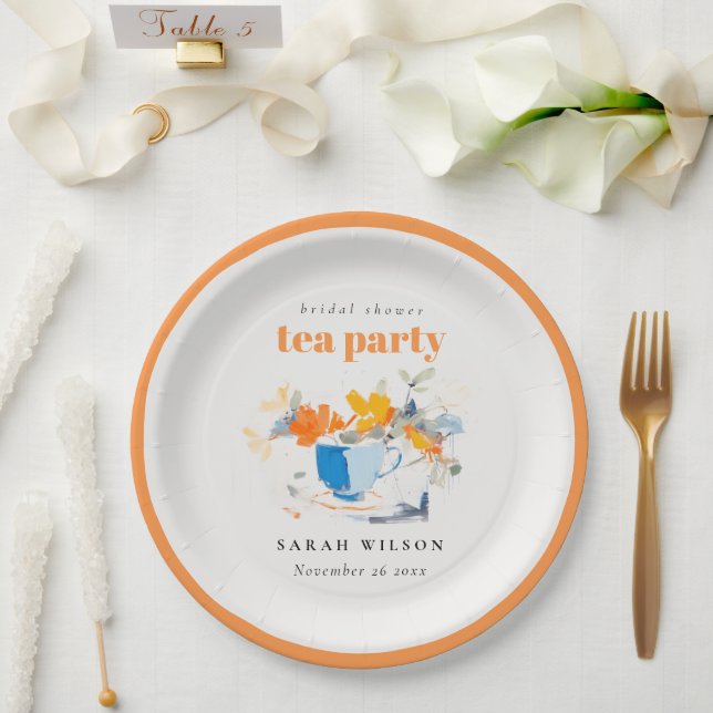 Modern Floral Tea Cup Bridal Shower Tea Party  Paper Plate (Wedding)