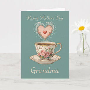Modern Floral Tea Cup Grandma Stylish Mothers Day Card