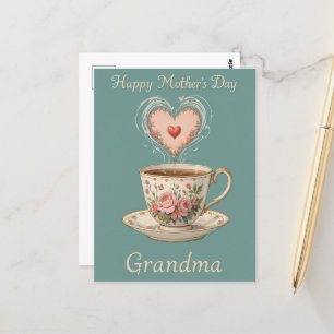 Modern Floral Tea Cup Grandma Stylish Mothers Day Postcard