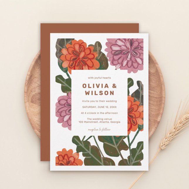 Modern floral terracotta & pink earth wedding invitation (Creator Uploaded)