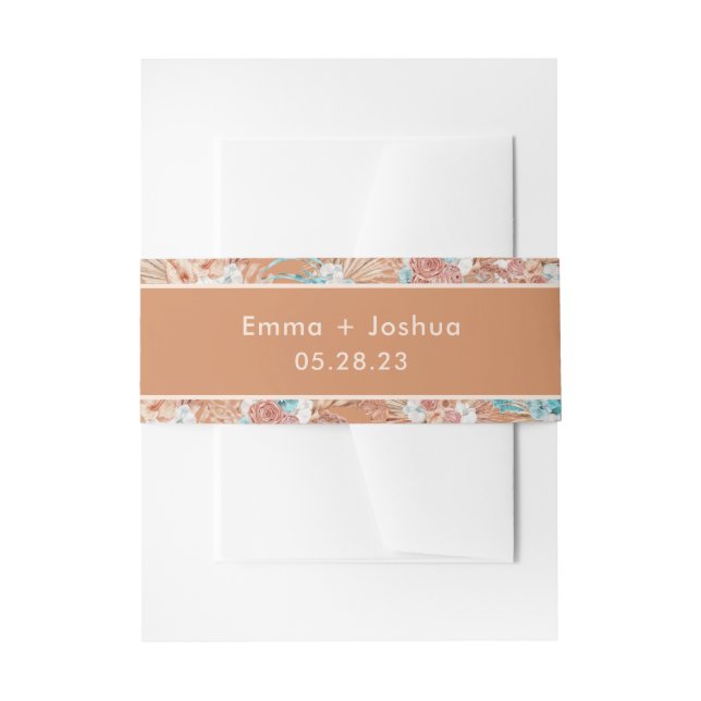 Modern Floral Terracotta Wedding Invitation Belly Band (Front Example)