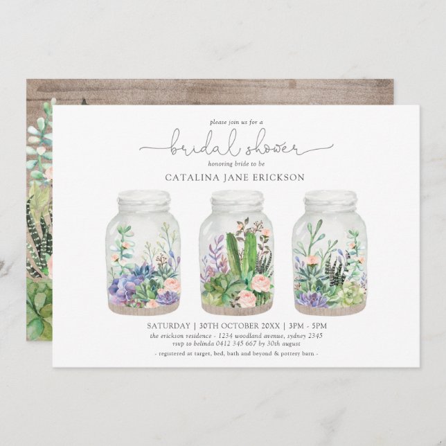 Modern Floral Terrarium Fiesta Bridal Shower Invitation (Front/Back)