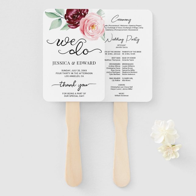 Modern Floral Thank You Elegant Wedding Program  Hand Fan (Front and Back)